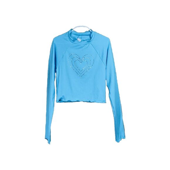 LoveShackFancy x Hurley Blue Rhinestone Heart Long Sleeve Rash Guard Top Size S - Picture 1 of 11